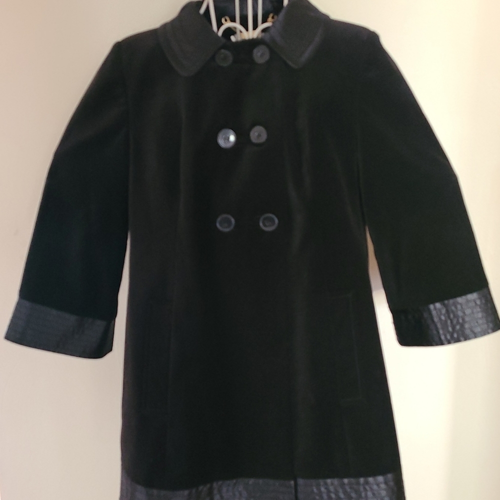 Ann Taylor LOFT Black Velvet Button Peacoat with satin trim size Medium